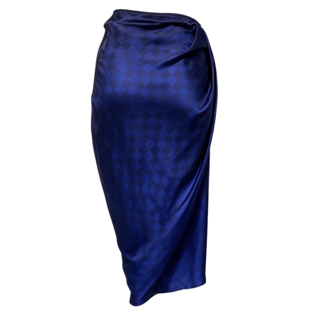 Dries Van Noten Purple Ombre Effect Checkerboard Print Asymmetric Silk Midi Skirt