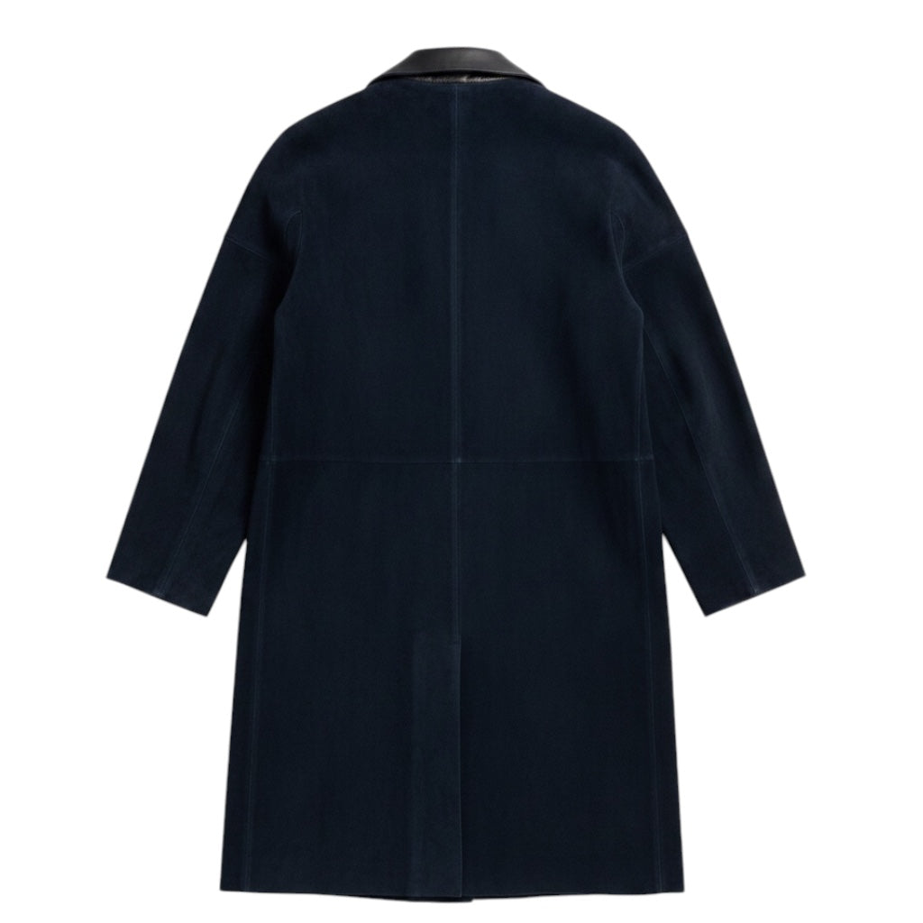 Loro Piana Navy Blue Triple Stitch Lambskin Suede Jimi Coat