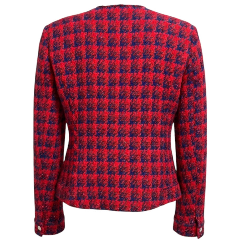 Iro Red / Blue Quilombe Metallic Frayed Tweed Blazer Jacket