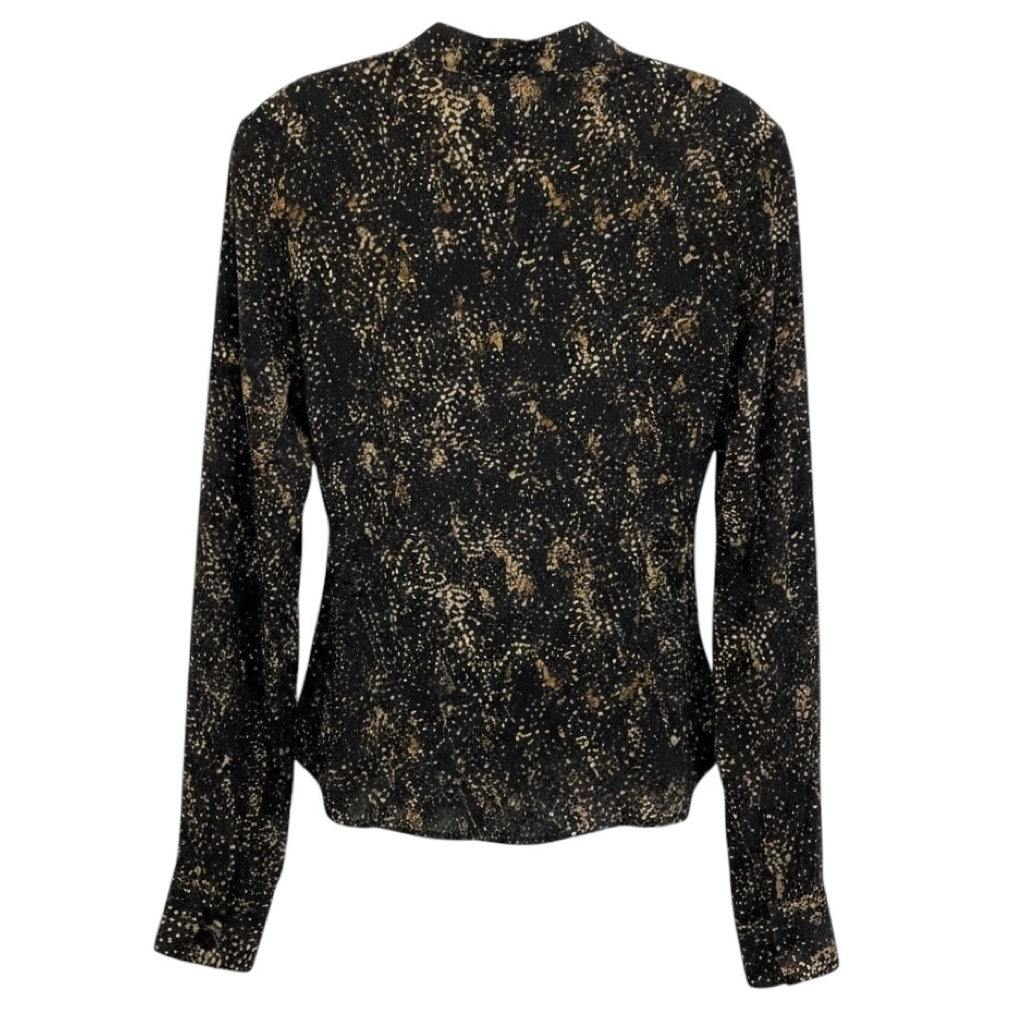 Isabel Marant Black / Tan Printed Silk Ilda Shirt / Blouse