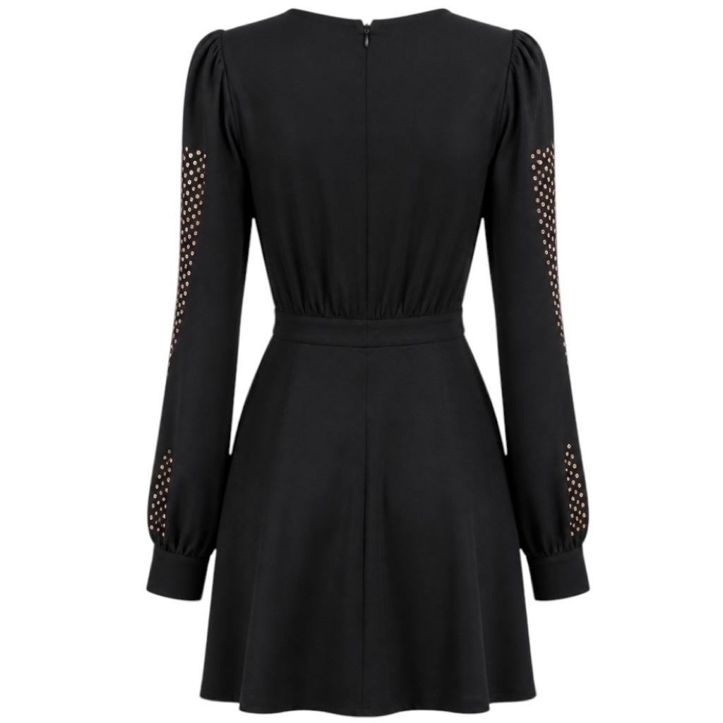 Altuzarra Black Sequined Long Sleeved Silk Crepe Dress with Tassel Detail