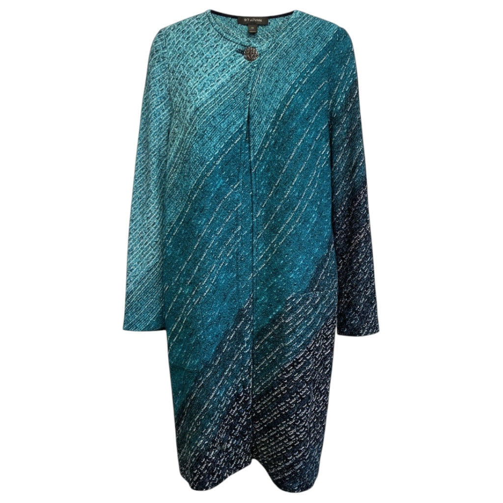 St. John Turquoise / Teal Multi Viscose and Wool Knit Coat and Dress Set