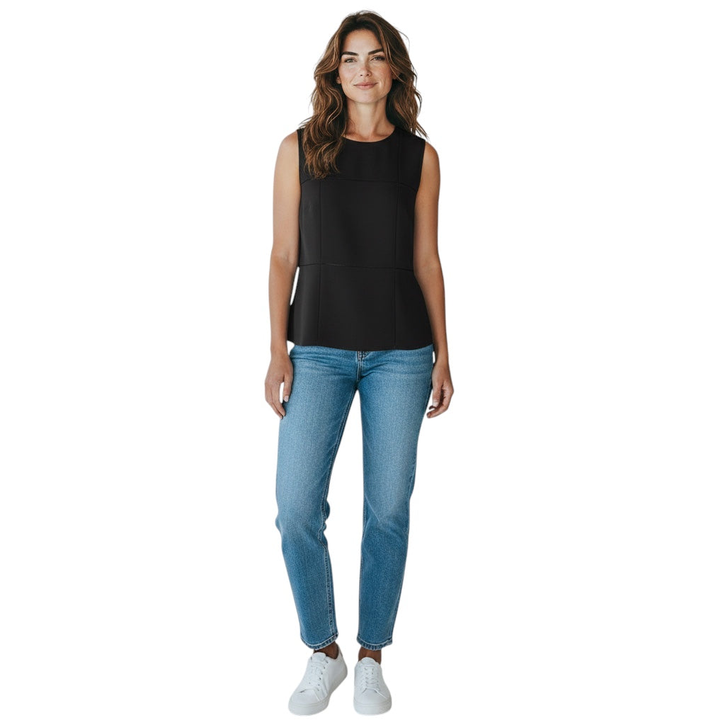 The Row Black 'Grida' Grid Pattern Sleeveless Scuba Jersey Cropped Top