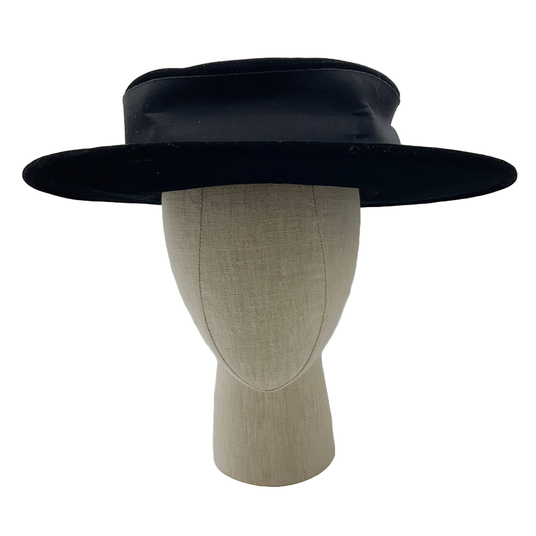 Chanel Vintage Rare Black Grosgrain Trimmed Velvet Hat