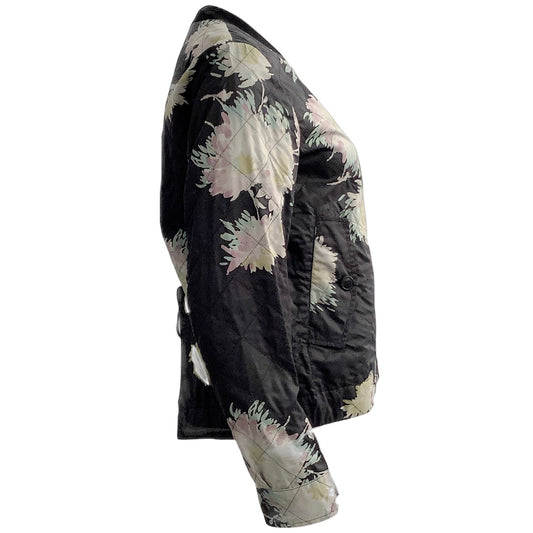 Dries van Noten Black Multi Floral Open Back Cotton Bomber Jacket