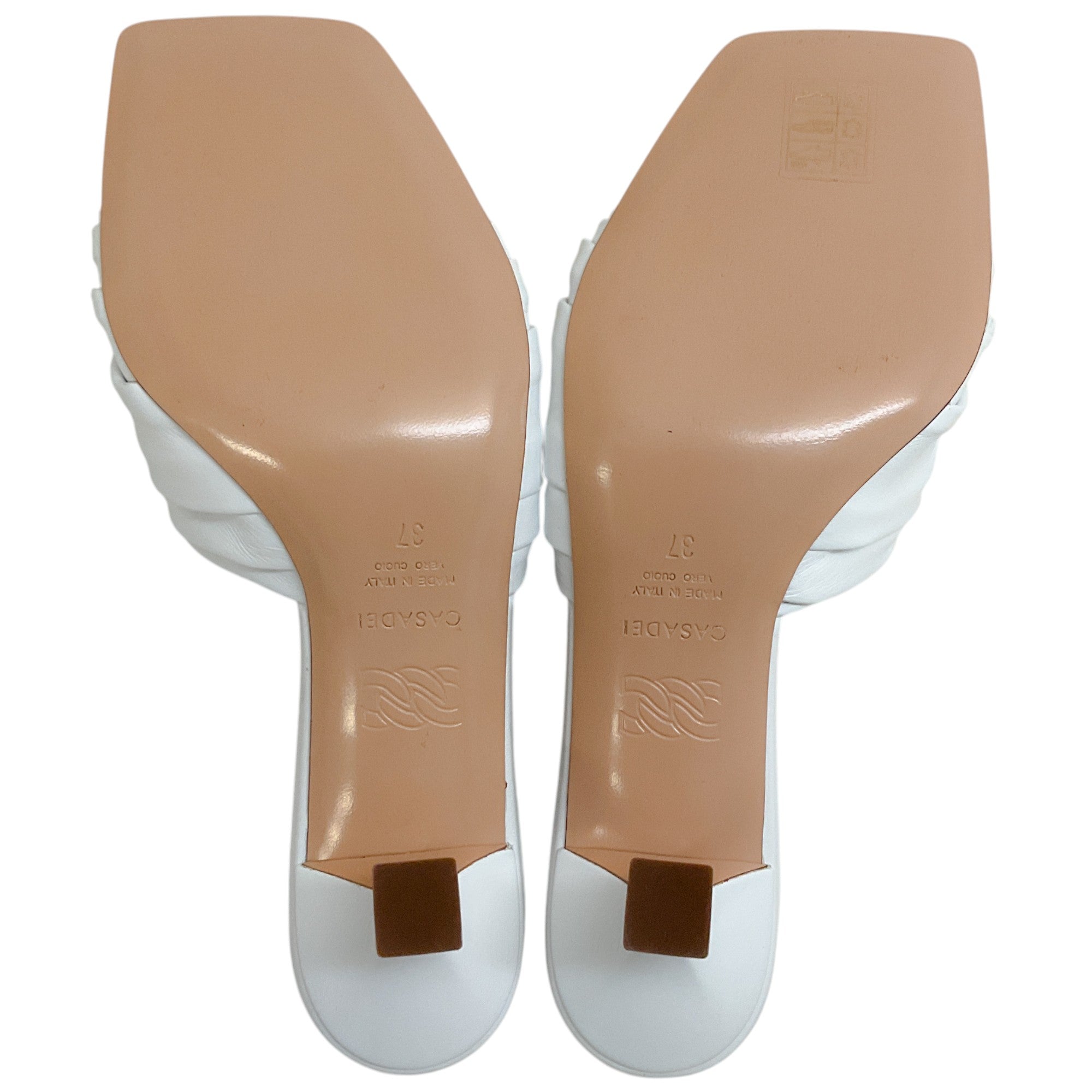 Casadei White Leather Ruched Slides with Crystals