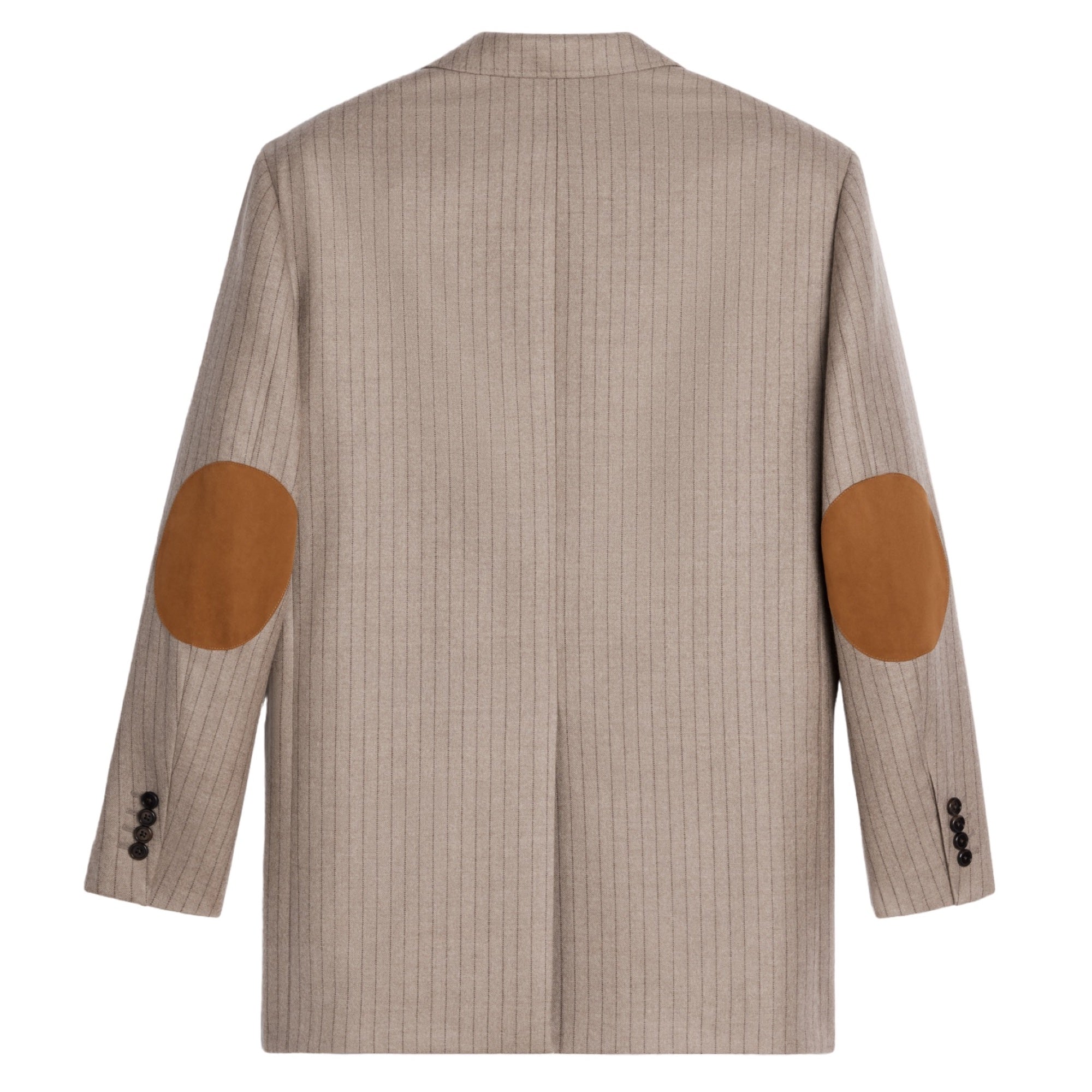 Celine Beige Garçon Elbow Patch Detail Striped Cashmere Flannel Jacket