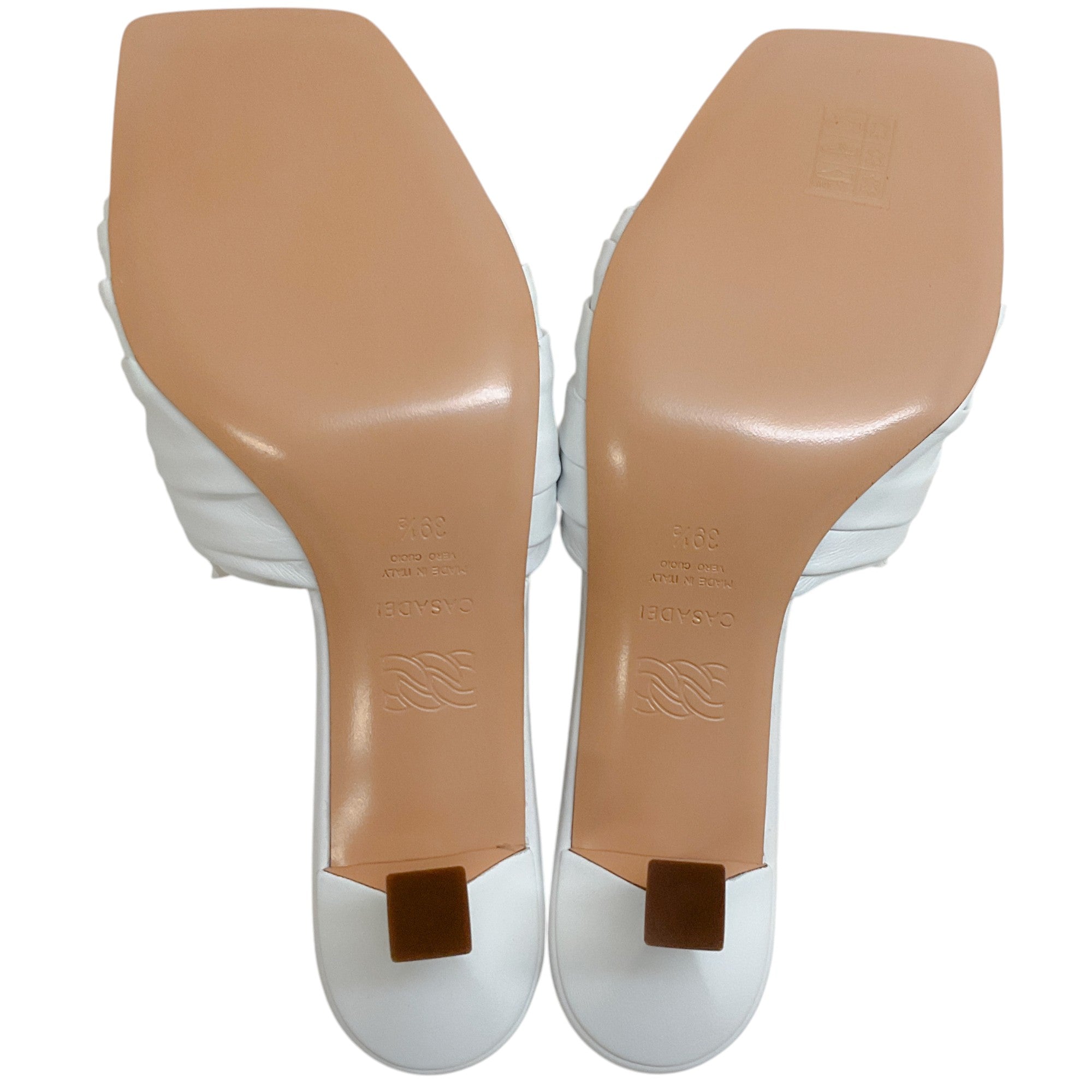 Casadei White Leather Ruched Slides with Crystals