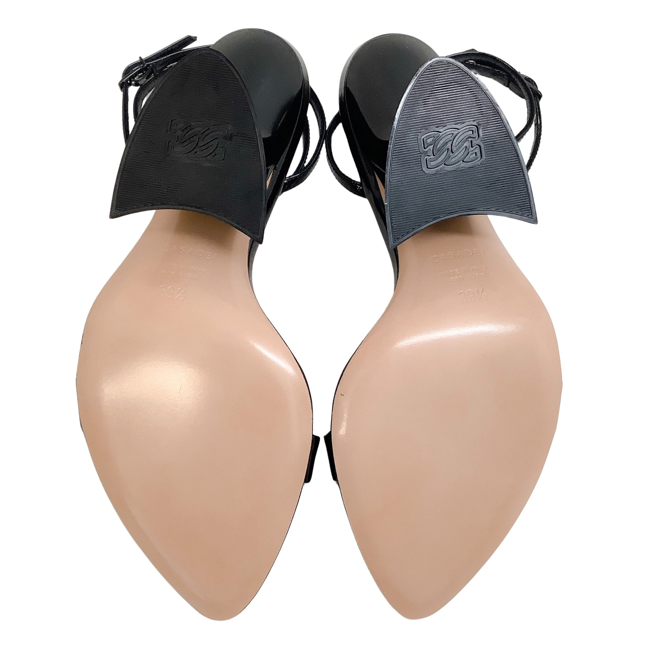 Casadei Black Patent Lather Elodie Tiffany Sandals