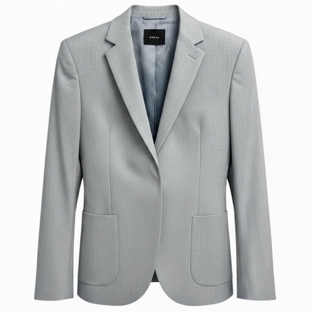 Akris Light Blue / White Woven Wool Blazer Jacket