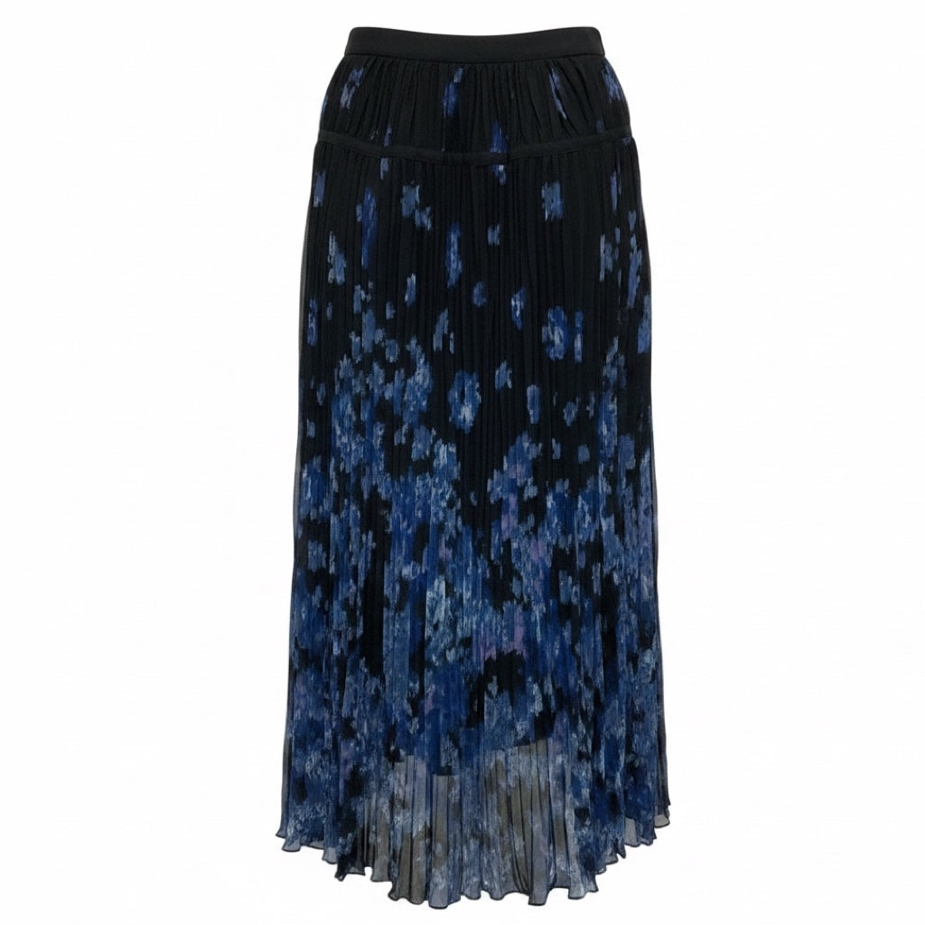 Altuzarra Black / Blue Kemmaren Pleated High Rise Midi Skirt