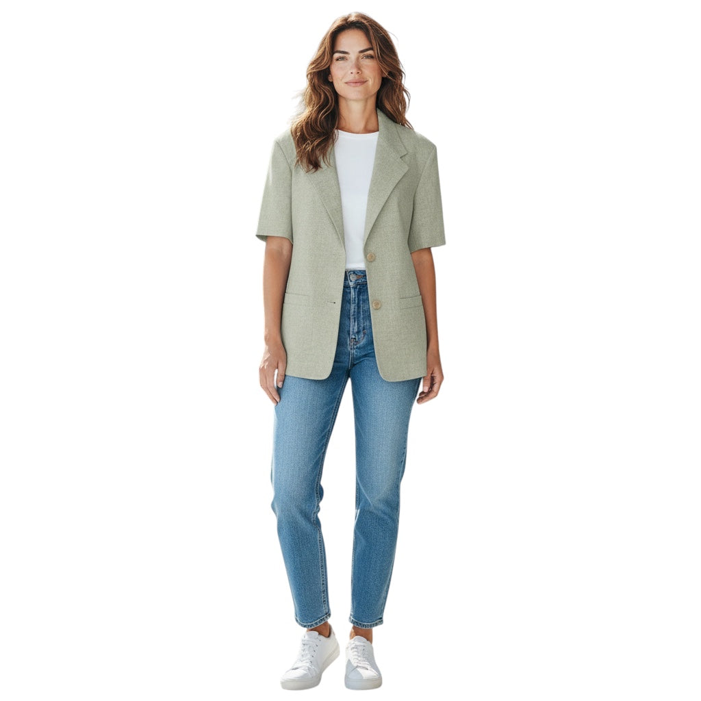 Alysi Sage Green Short Sleeved Linen Blazer Jacket