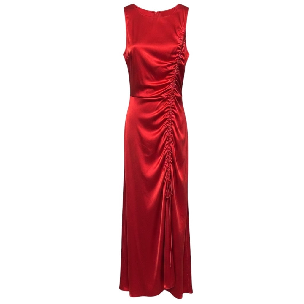 Alejandra Alonso Rojas Red Ruched Sleeveless Silk Cocktail Dress