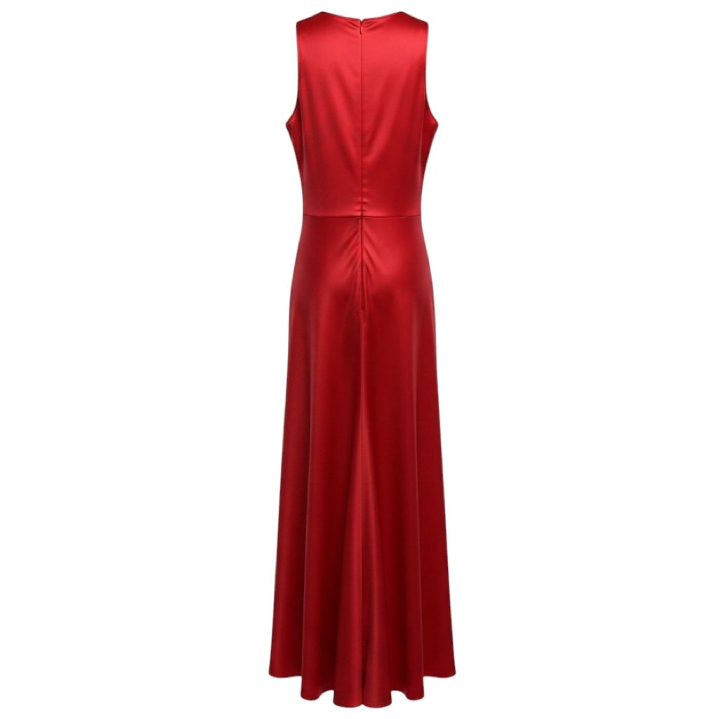 Alejandra Alonso Rojas Red Ruched Sleeveless Silk Cocktail Dress
