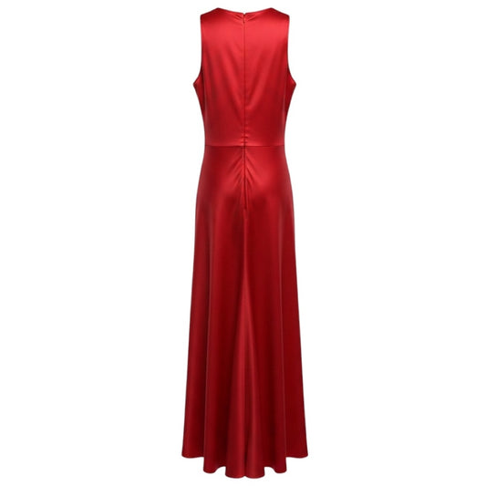 Alejandra Alonso Rojas Red Ruched Sleeveless Silk Cocktail Dress