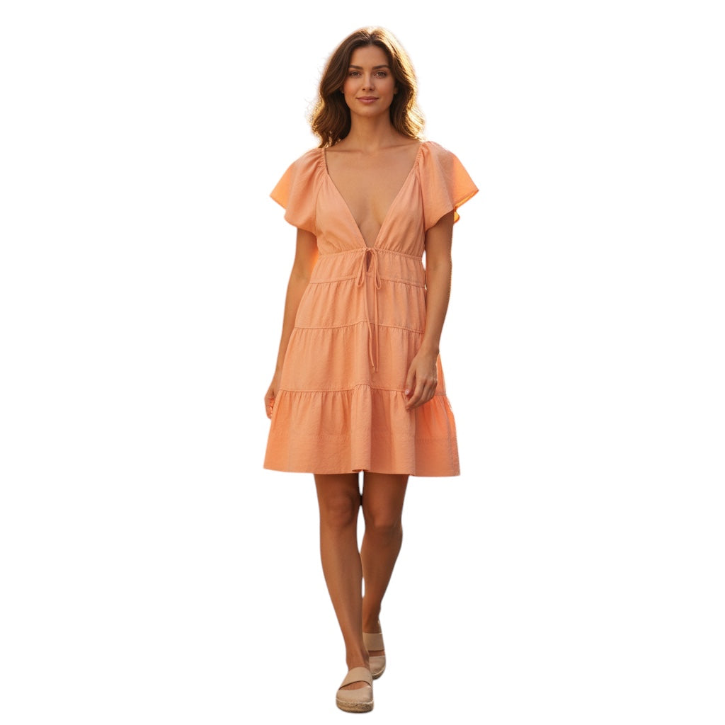 A.L.C. Coral Lucca Ruffle Tiered Mini Dress with Plunge Neckline