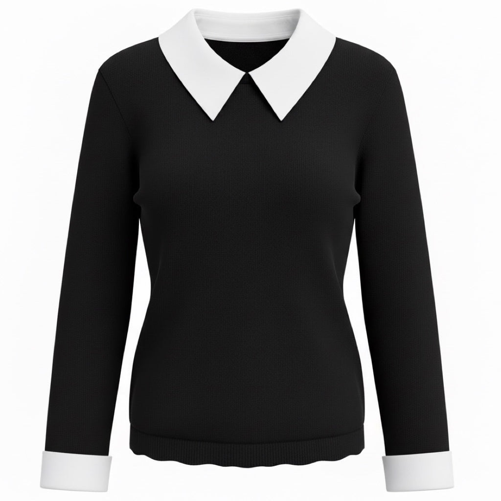 Alice + Olivia Black Combo Porla Collared Sweater