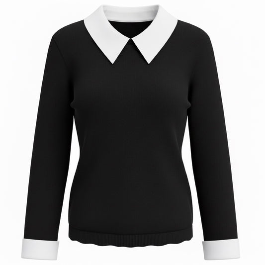 Alice + Olivia Black Combo Porla Collared Sweater