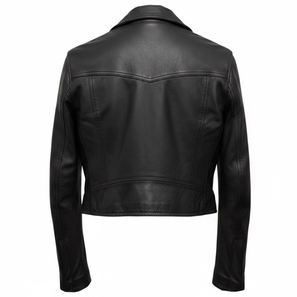 AllSaints Black Elora Cropped Lamb Leather Biker Jacket