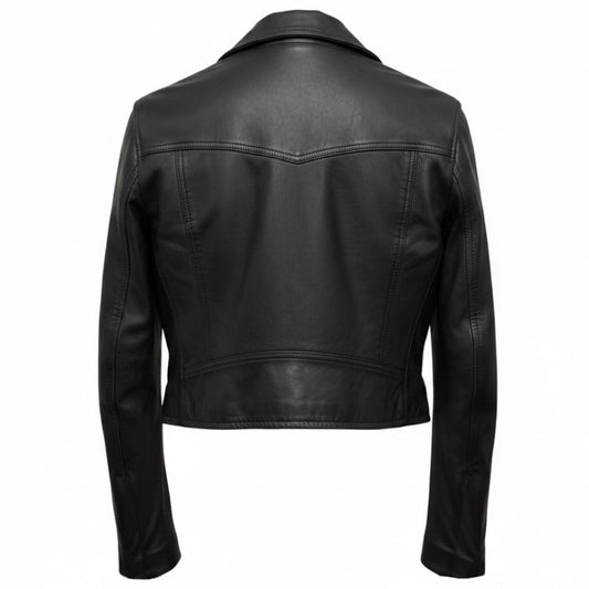 AllSaints Black Elora Cropped Lamb Leather Biker Jacket