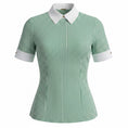 Load image into Gallery viewer, Adam Lippes Green / White Striped Short Sleeved Button Front Blouse
