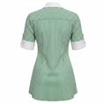 Load image into Gallery viewer, Adam Lippes Green / White Striped Short Sleeved Button Front Blouse
