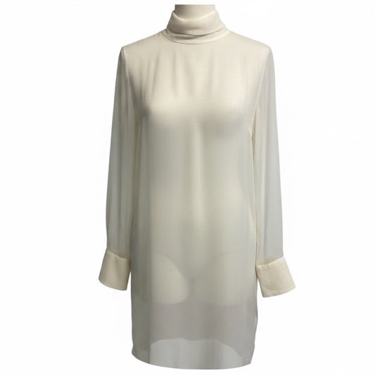 Brunello Cucinelli Ivory Sheer Silk Chiffon Long Sleeved Dress