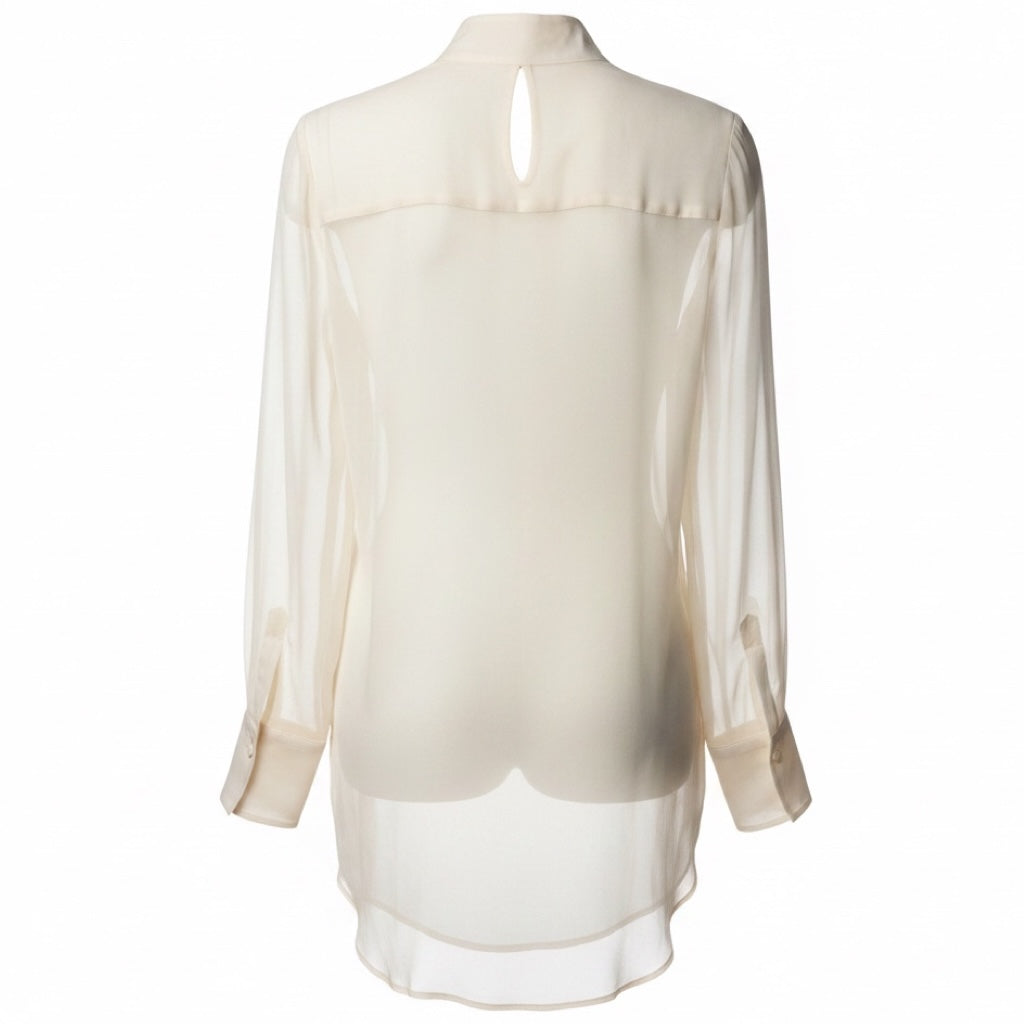 Brunello Cucinelli Ivory Sheer Silk Chiffon Long Sleeved Dress