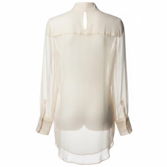 Brunello Cucinelli Ivory Sheer Silk Chiffon Long Sleeved Dress
