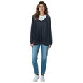 Load image into Gallery viewer, Brunello Cucinelli Navy Blue Sequined Linen and Silk Knit Long Sleeved V-Neck Sweater with Monili
