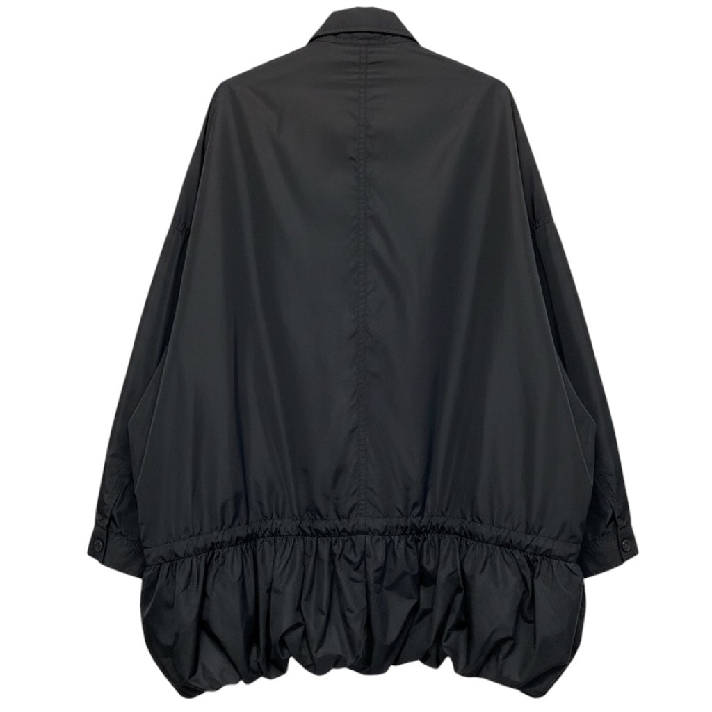 BY. Bonnie Young Black Ruffled Oversized Zip Front Nylon Coat