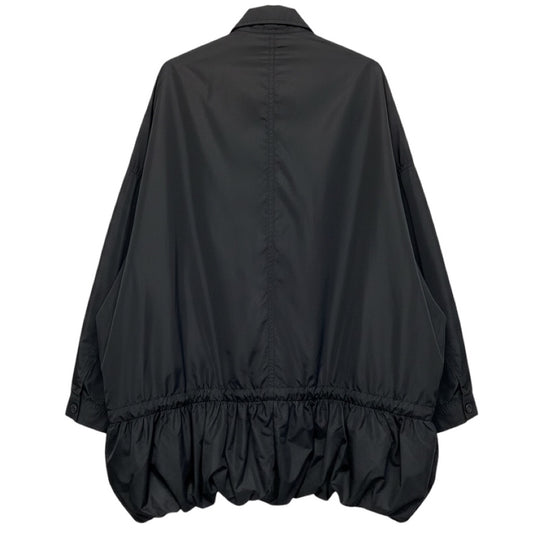 BY. Bonnie Young Black Ruffled Oversized Zip Front Nylon Coat