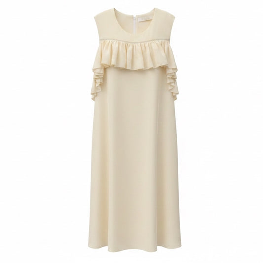 Chloe Ecru Vert Ruffled Sleeveless Silk Dress