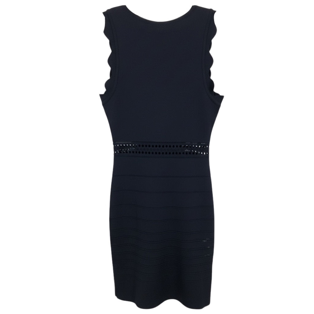Chloe Deep Navy Scalloped Trim Laser Cut Detail Sleeveless Fitted Knit Dress