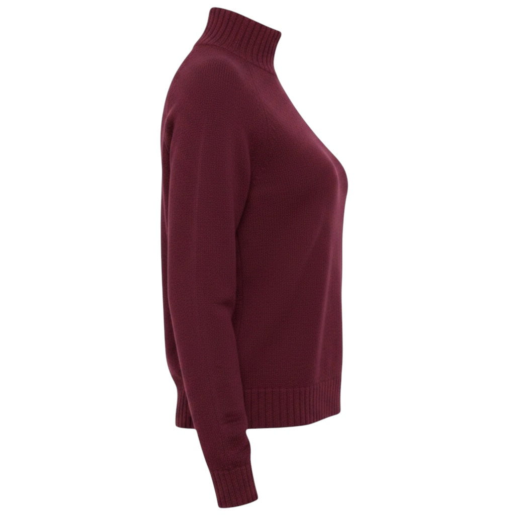 The Elder Statesman Burgundy Mock Neck Cashmere Knit Pullover Sweater