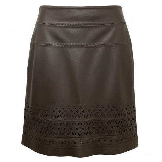Elie Tahari Fudge Brown Iris Laser Cut Leather Skirt