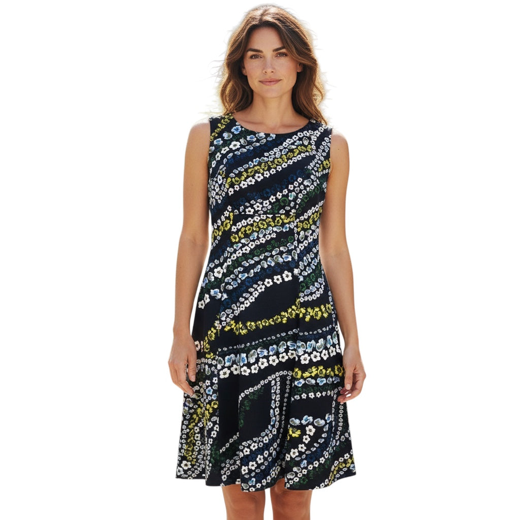 Erdem Black / Yellow / Blue Multi Floral Printed Sleeveless Midi Dress