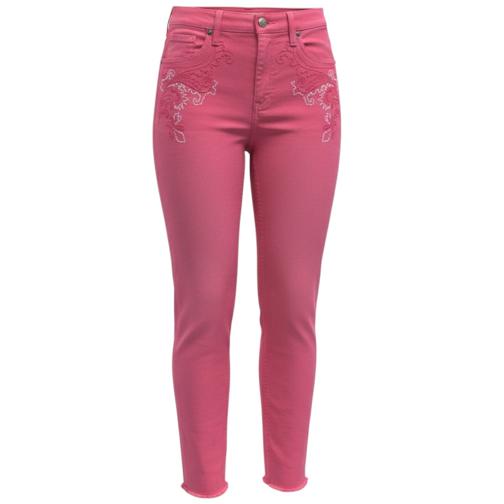 Etro Pink / White Embroidered Cotton Stretch Denim Jeans