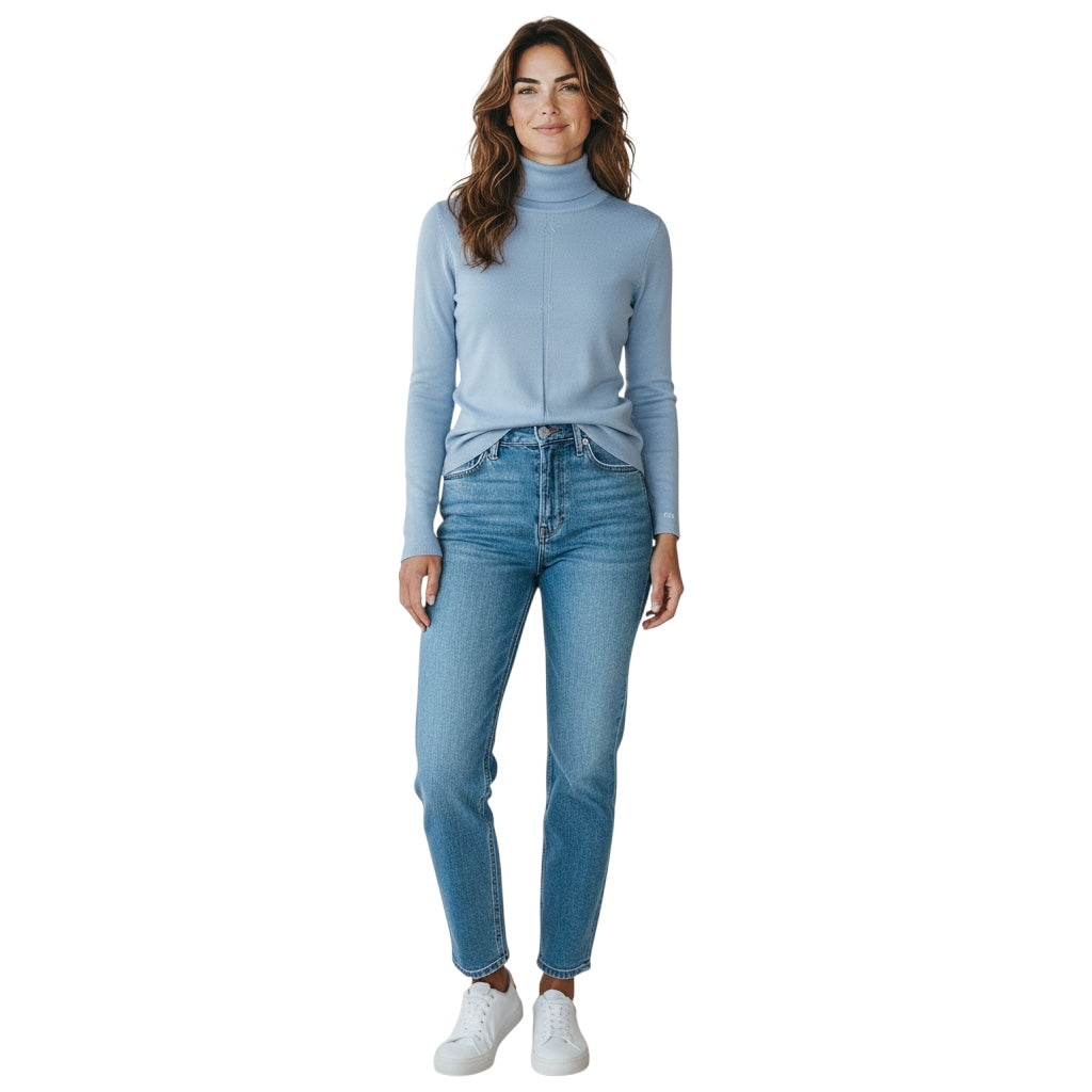 Gabriela Hearst Light Blue Cashmere and Silk Fine Knit Turtleneck Sweater