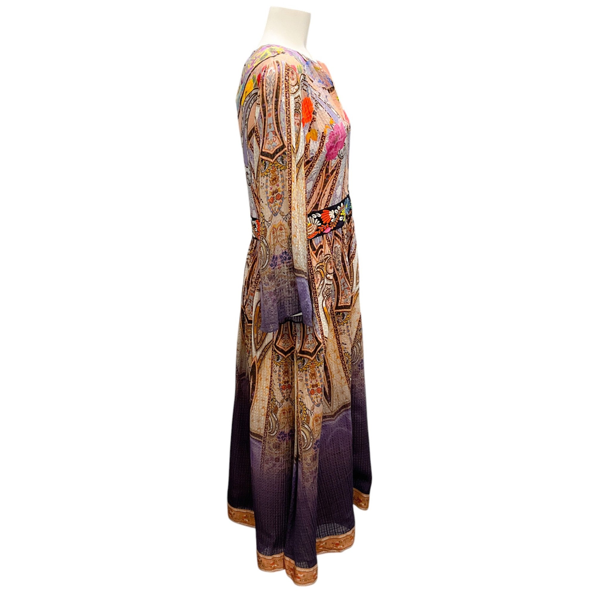 Etro Peach / Purple Multi Printed Silk Midi Dress