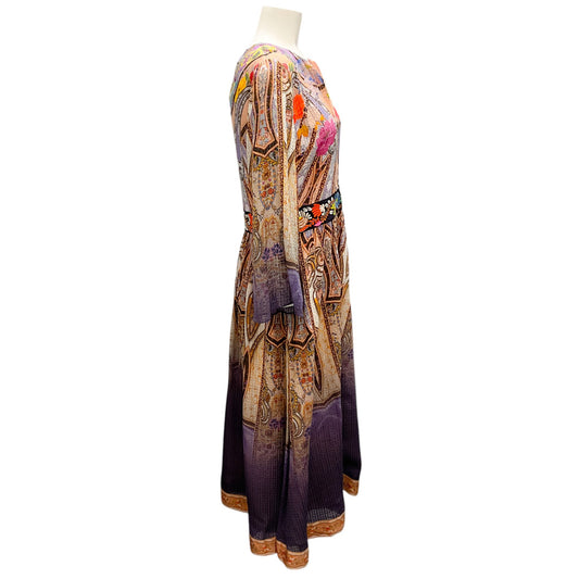 Etro Peach / Purple Multi Printed Silk Midi Dress