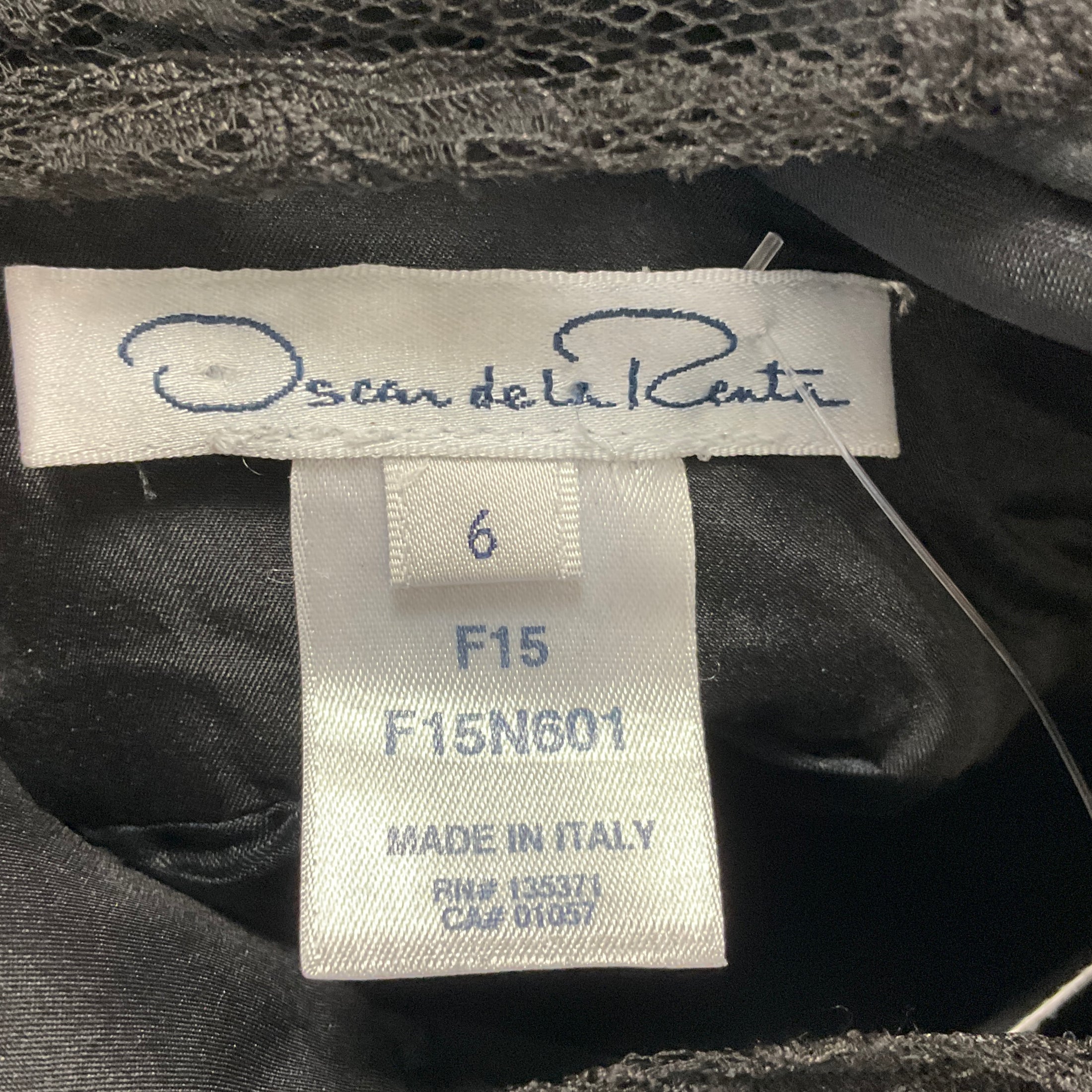 Oscar de la Renta  Black Lace and Velvet Ribbon Skirt Cocktail Dress