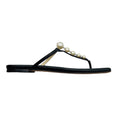 Load image into Gallery viewer, Jimmy Choo Black Alaina Faux Pearl Embellished Leather Flat Sandals
