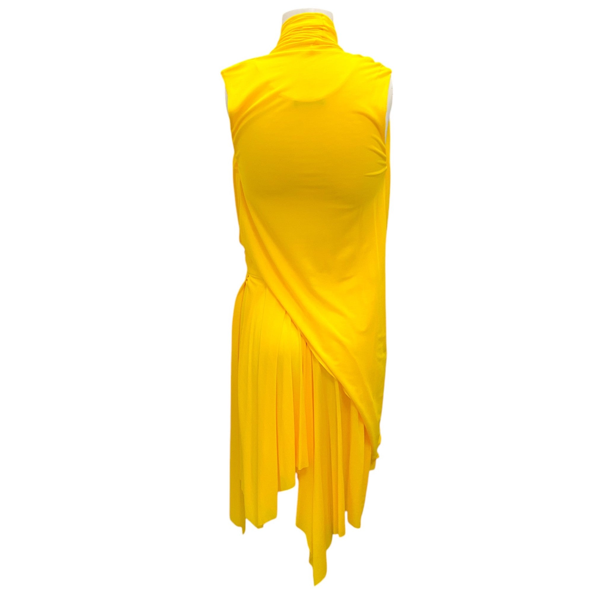 Balmain Bright Yellow Sleeveless Drape Dress