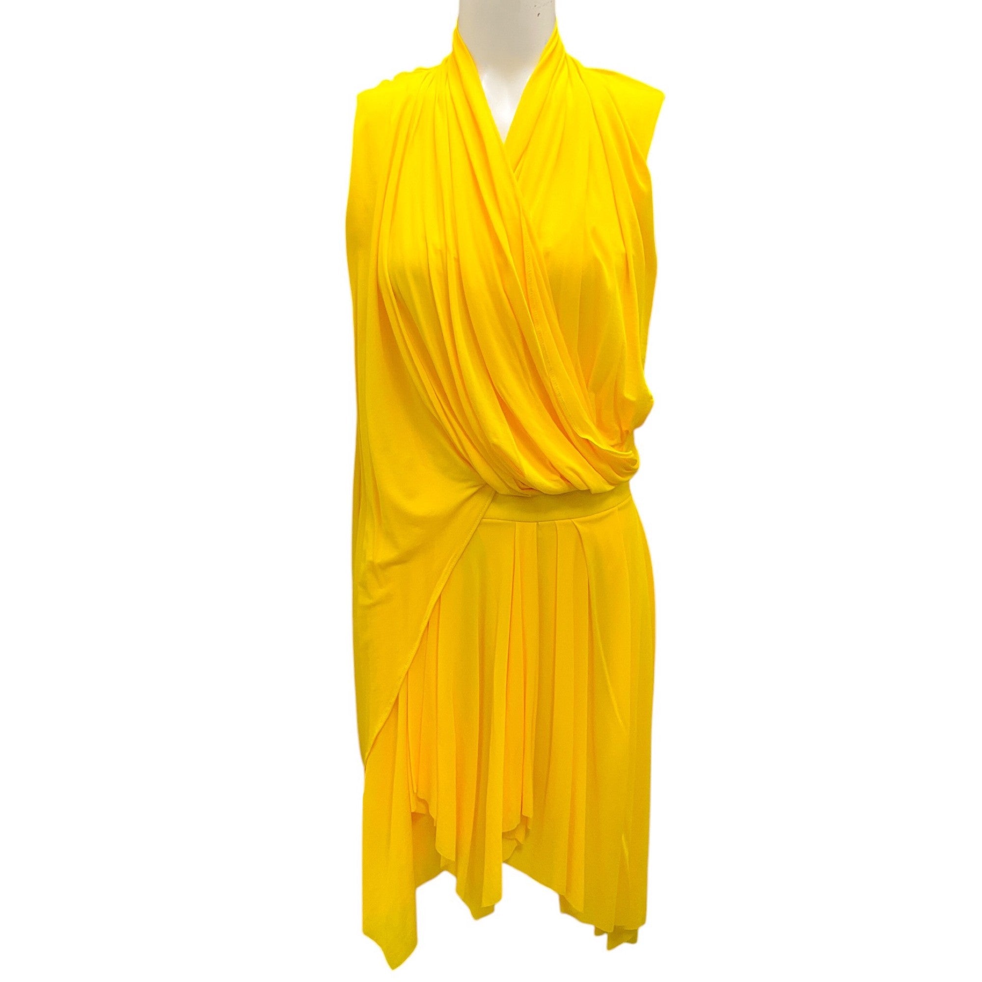 Balmain Bright Yellow Sleeveless Drape Dress