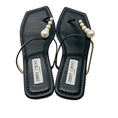 Load image into Gallery viewer, Jimmy Choo Black Alaina Faux Pearl Embellished Leather Flat Sandals
