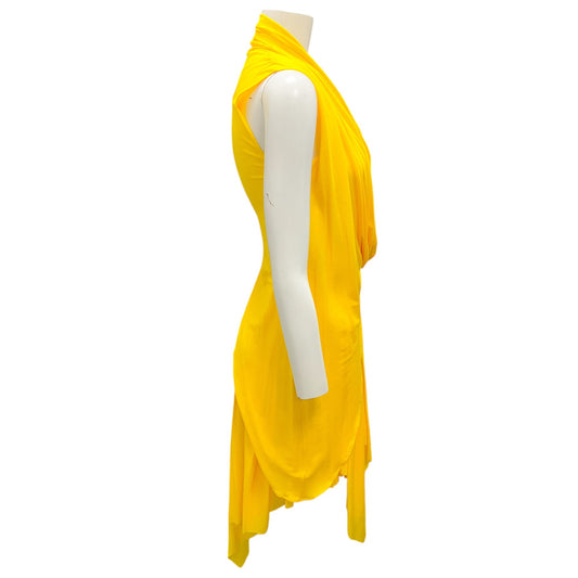 Balmain Bright Yellow Sleeveless Drape Dress