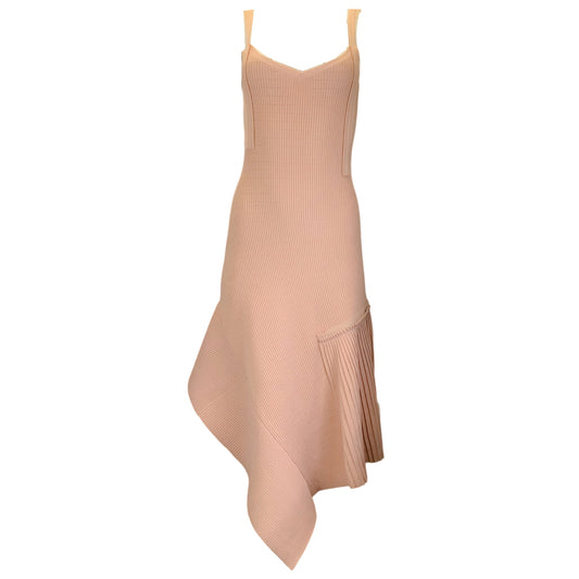 Jason Wu Blush Pink Pleated Asymmetric Hem Sleeveless V-Neck Viscose Knit Dress