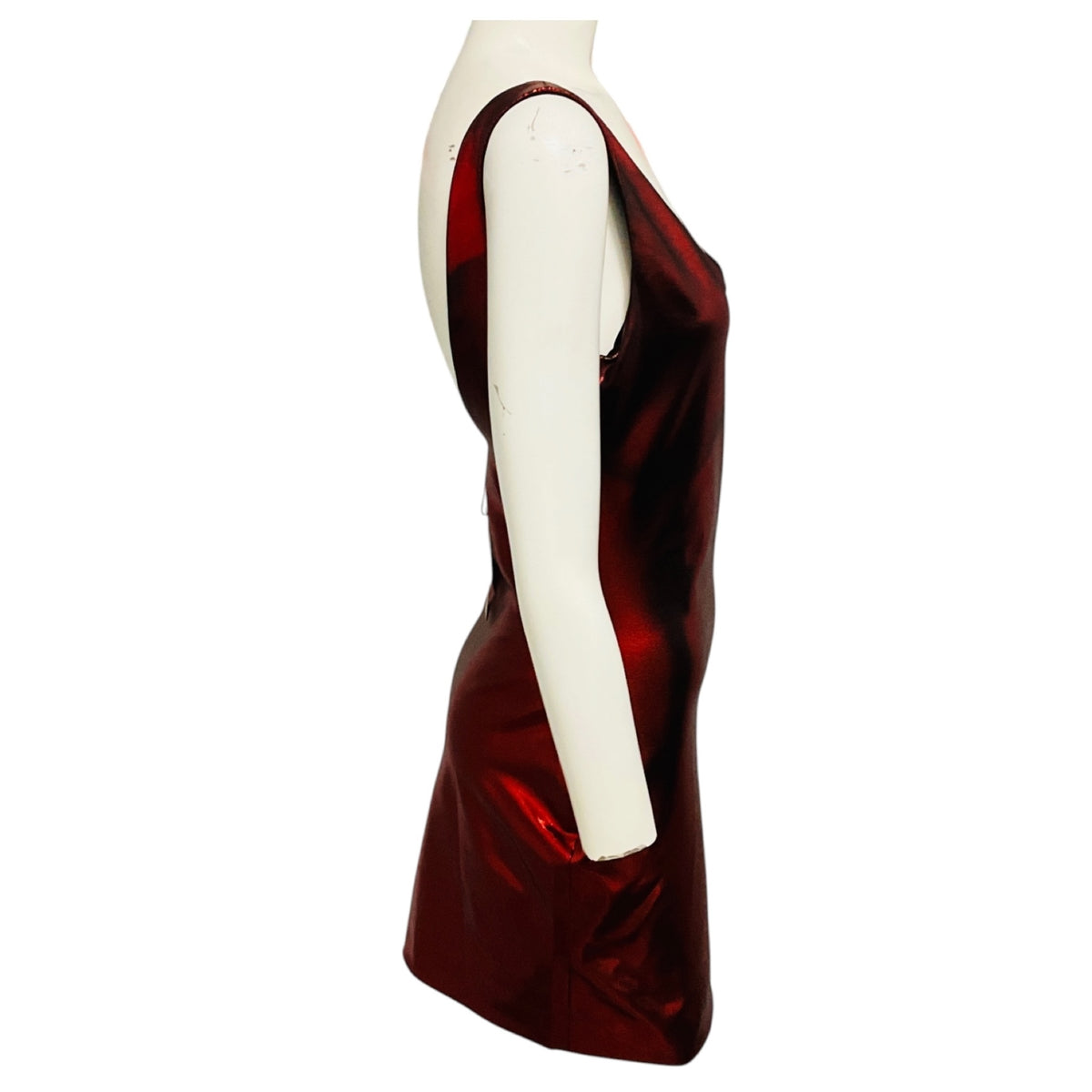 Alexandre Vauthier Daring Red Metallic Scoop Neck Mini Cocktail Dress