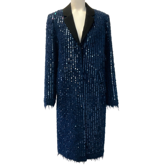 Tory Burch Navy Blue Mohair Sequined Knitted Coat
